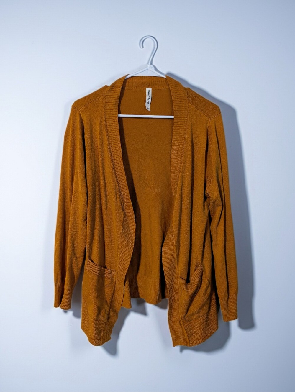 Zenana Outfitters Mustard Open-Front Knit Cardigan- L